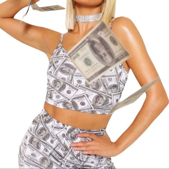 NEW Money Graphic White Wears the Benjamin’s Crop Top - Picture 1 of 4